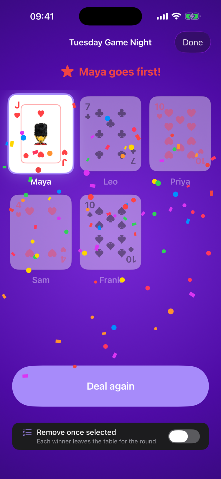 Card flip high-card picker